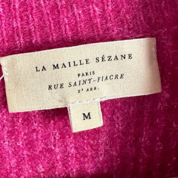 Sezane Trudy Ribbed Knit Sweater Pink Size Medium French Buttons Mohair Wool M - Picture 3 of 14